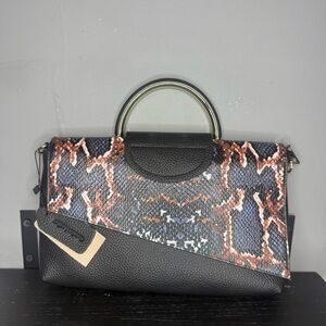 Black Purple Snake Leather Convertible Bag Handle Drop